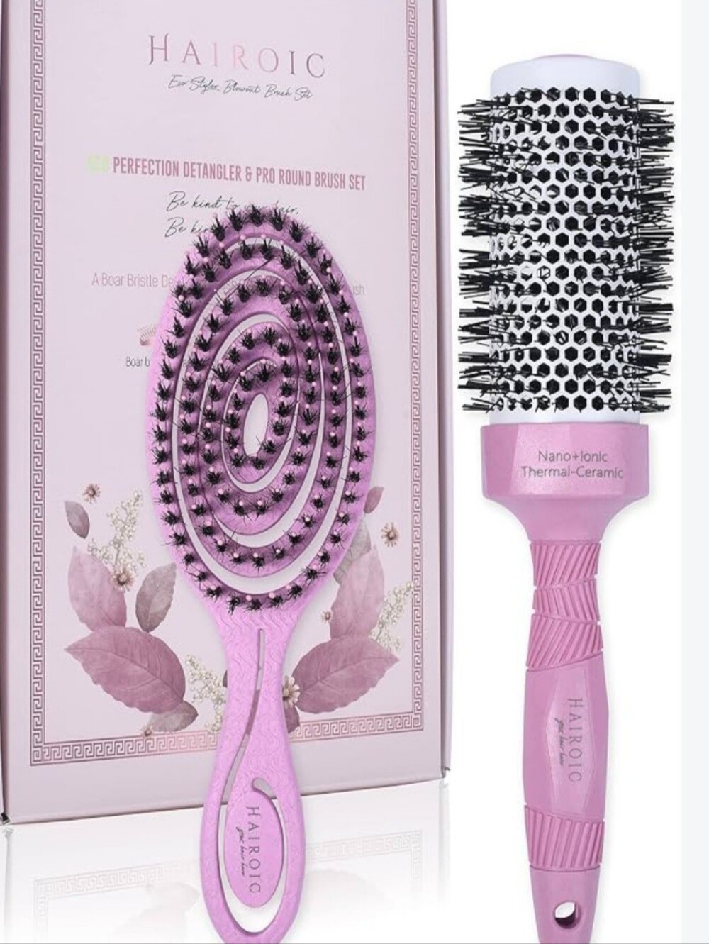 Pink Detangler & 44mm Pro Round Brush Set